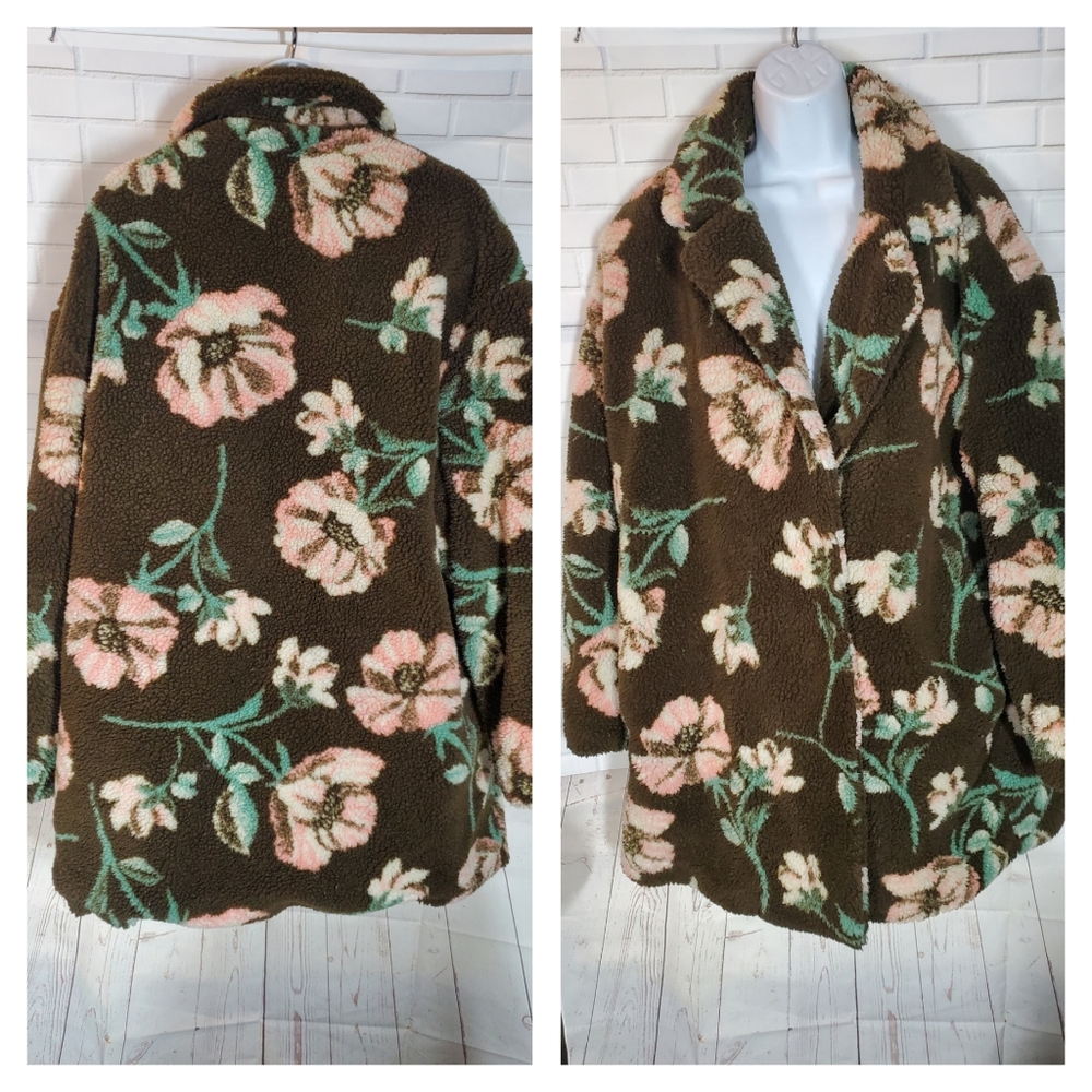 Anthropologie Olivia Teddy Floral Coat, If By the Sea Teddy Jacket